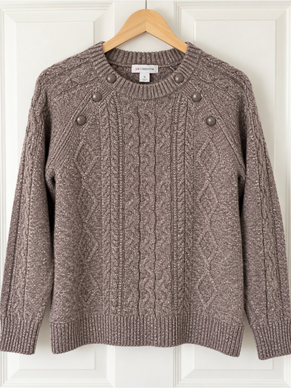Liz Claiborne Mauve Taupe Fisherman Cable Knit Sweater NWOT Medium